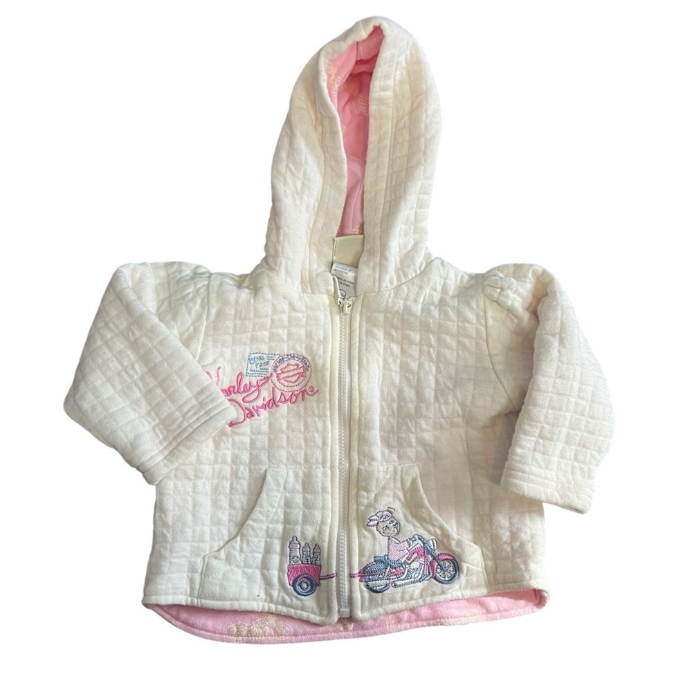 Harley-Davidson Vintage Cream Quilted Hoodie with Pink Details